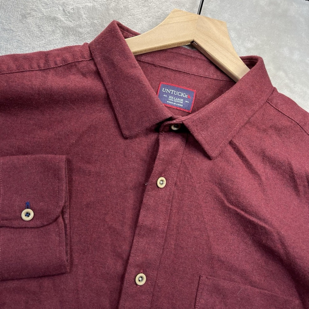 UNTUCKit Flannel Shirt XXL Maroon Red Button Down Long Sleeve